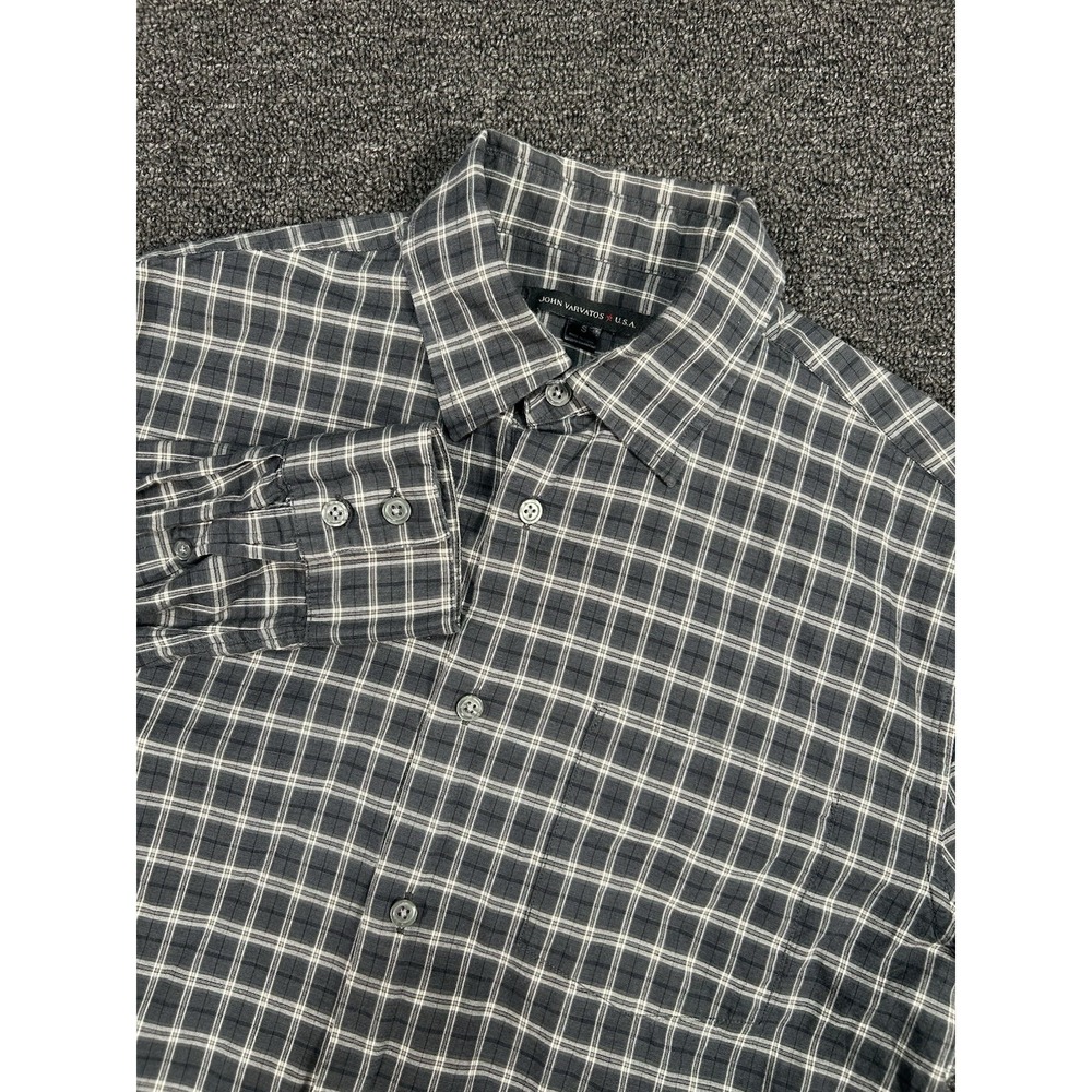 John Varvatos Dress‎ Shirt Men's Small Gray Button Front Plaid Stretch Designer